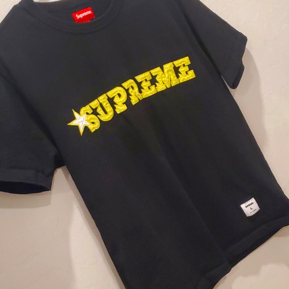 Supreme Other - Supreme star logo size L but runs small, black tee and yellow stitching